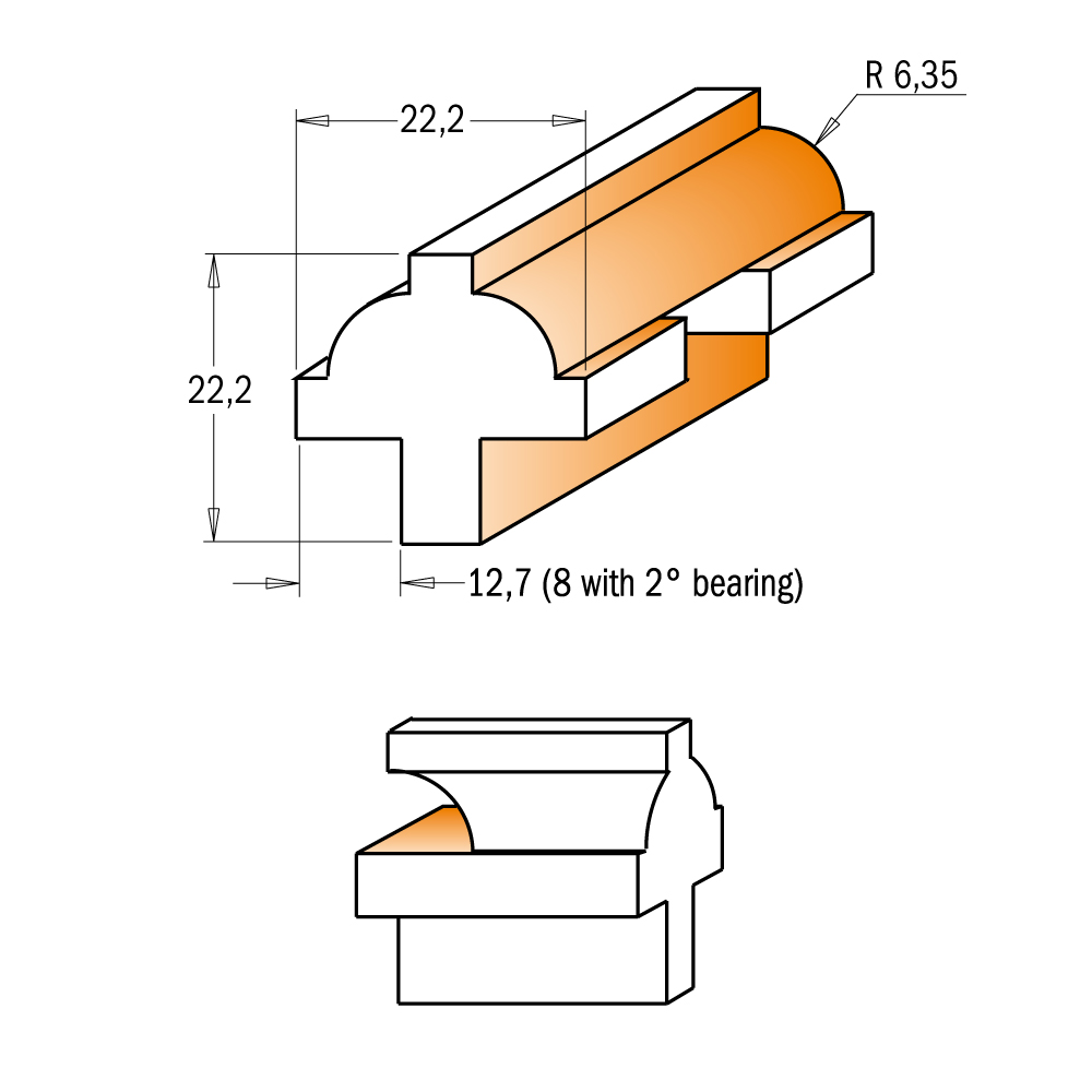 CMT 3-teilige Fräsersets für Glastüren S=8 HW