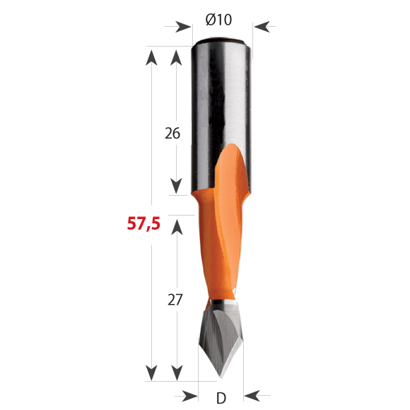 Hartmetall Dübelbohrer Serie 313 für Durchgangslöcher, Schaft 10 x 26 mm