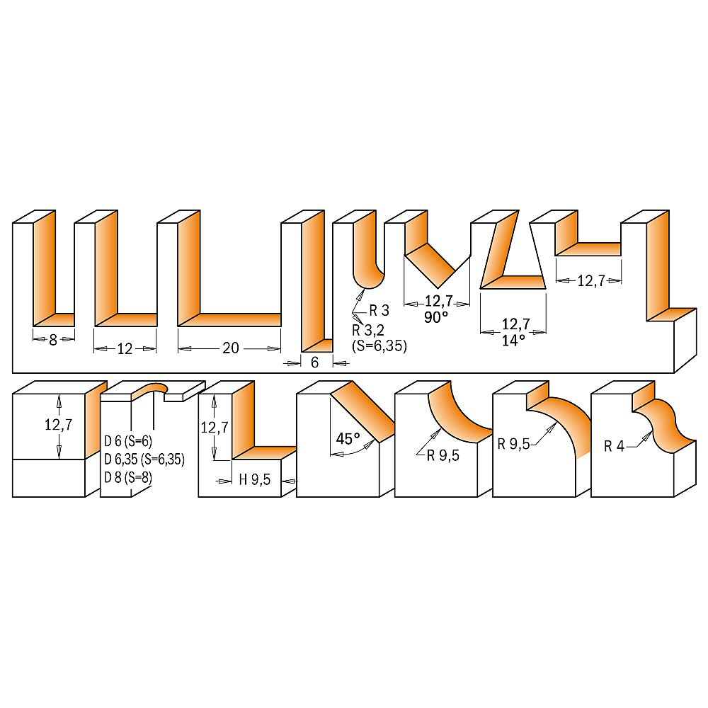 CMT 15-teilige Fräsersets S=8 HW