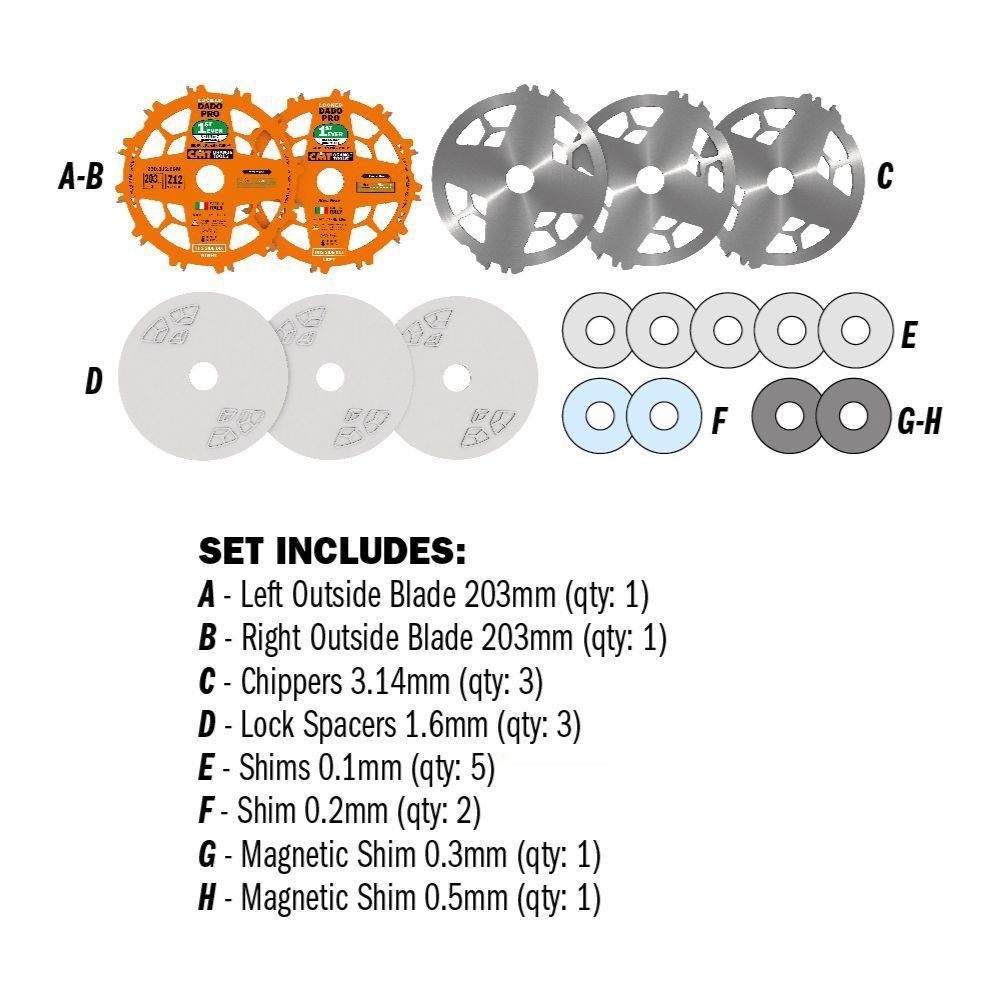 CMT Nutscheibe im Set DADO PRO Ø 203 x 6,2-20 d15,87 Z12 HW