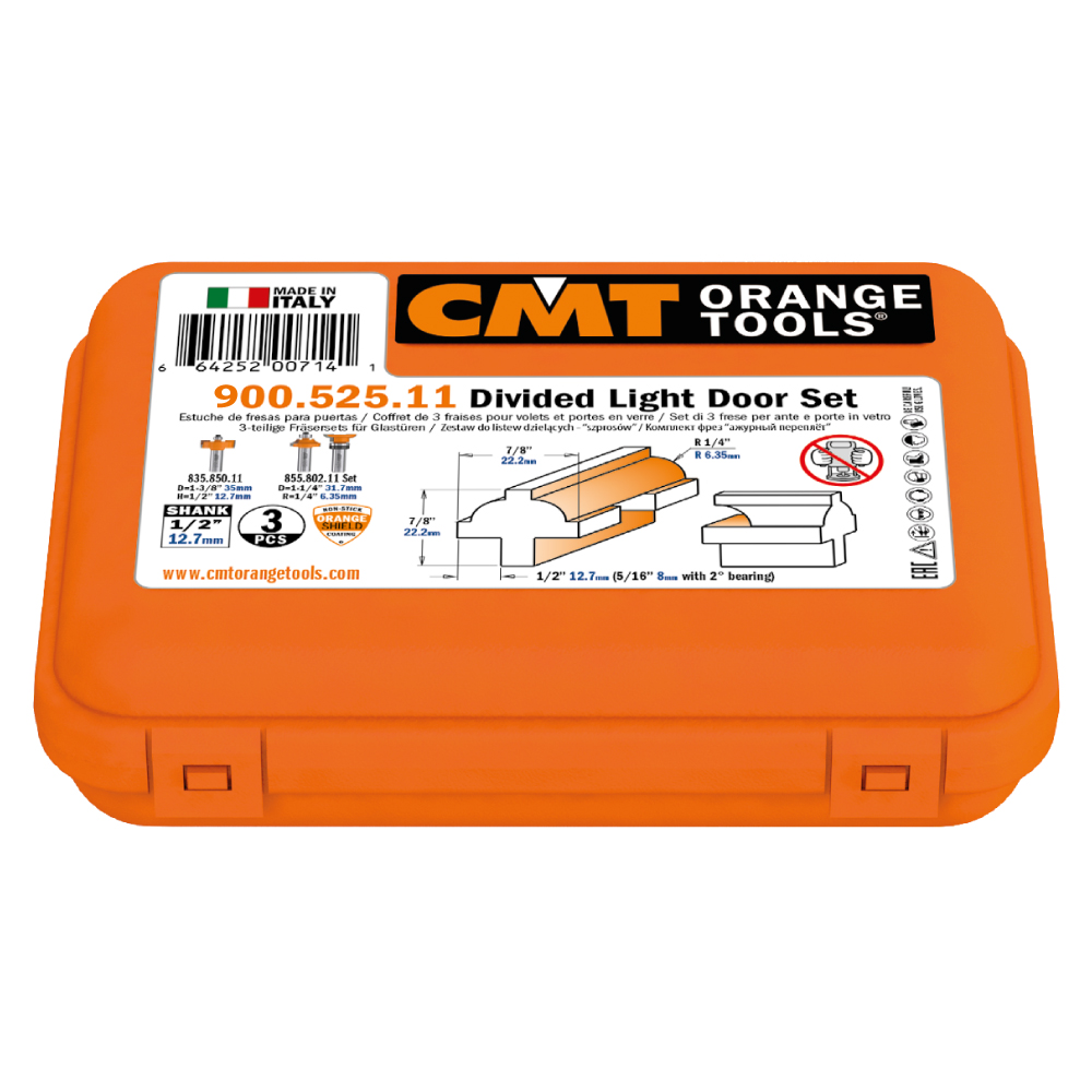 CMT 3-teilige Fräsersets für Glastüren S=8 HW