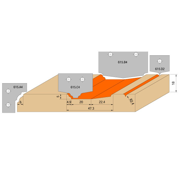 C615 Set für MDF-Türen CNC S=20mm