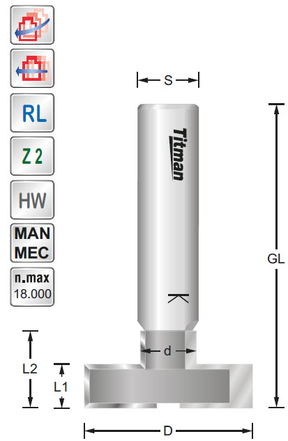 T-Nutfräser HW Z=2 D=33 L1=8.6 L2=15 d=10.6 S=12