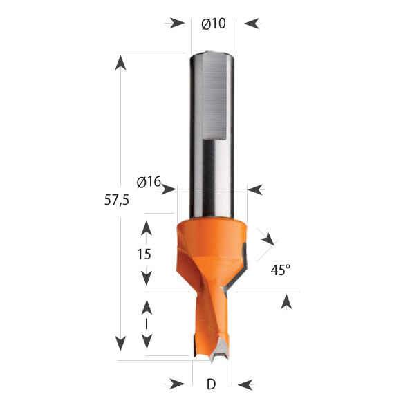 Hartmetall Dübelbohrer Serie 376 mit Senker, Schaft 10 mm