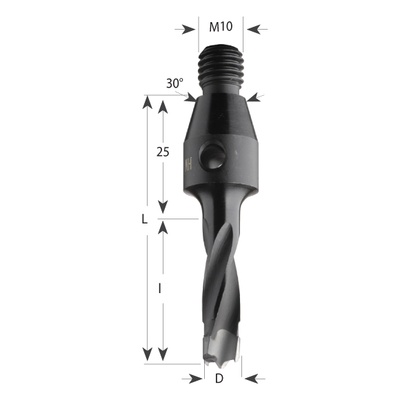 Gewindeschaft Hartmetall Dübelbohrer, Schaft M10, Zentrierkonus 30°