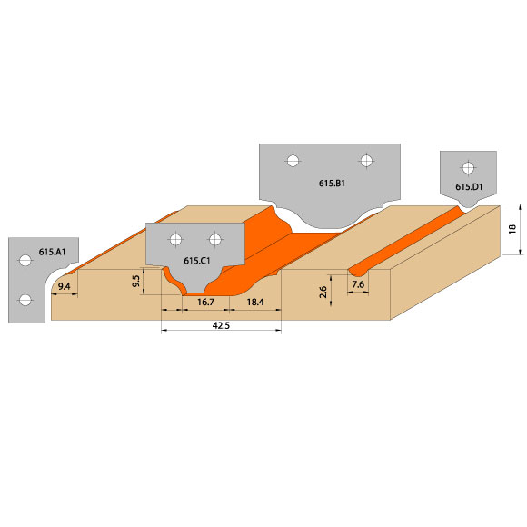 C615 Set für MDF-Türen CNC S=20mm