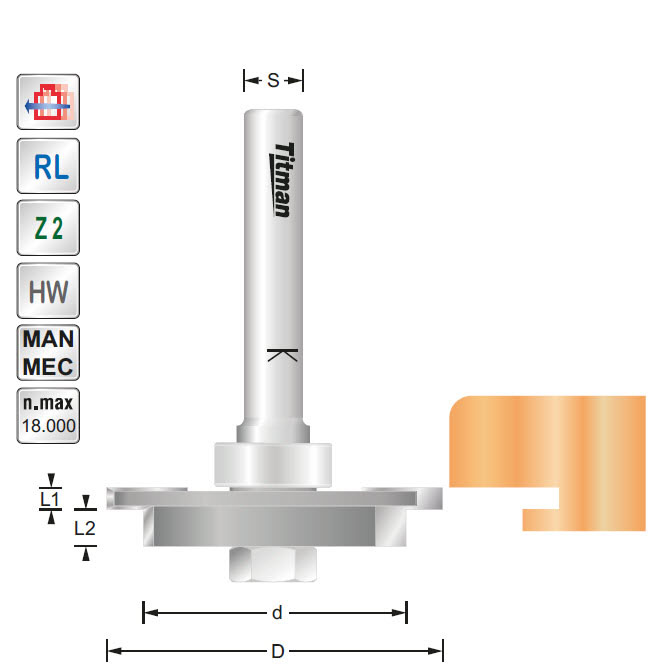 Überschlagdichtungsfräser HW Z=2 D=46 d=36 L=3+5 S=8