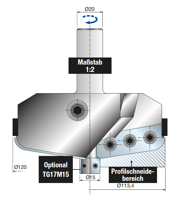 Freud Kundenspezifischer CNC Abplattfräser Ø 120 mm x h54 mm x S20 x 50 mm