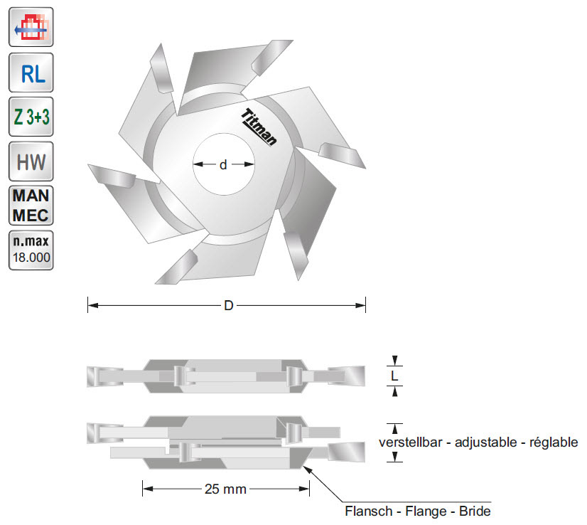 Nutsäge verstellbar HW Z=3+3 D=50 L=3-5 d=12