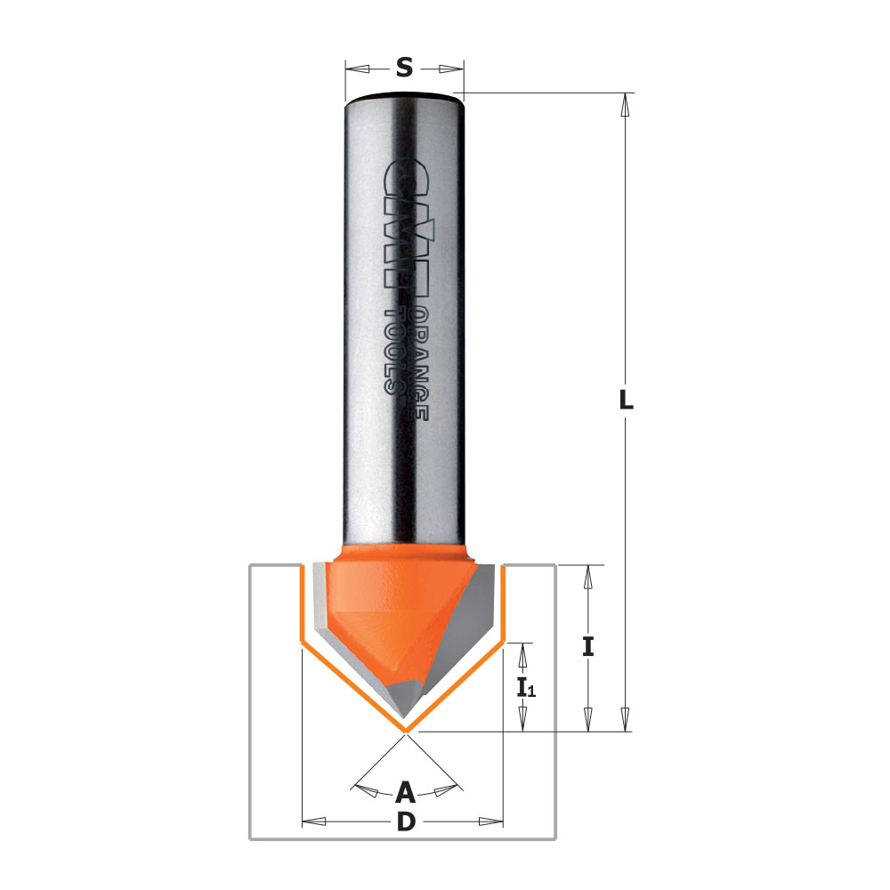 CMT 90°-V-Nutfräser - D19x16 L55,5 S=6 HW