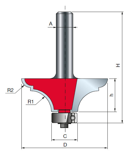 Freud Tischkantenfräser klassisch Schaft 8 mm 10 x 4,3 (Radius 1 x Radius 2)