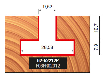 Freud T-Nutfräser Schaft 12 mm 28,58 x 20,6 (Durchmesser x Schnitthöhe (h))