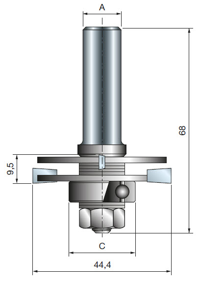 Verstellbares Nut-und-Feder-Fräserset von Freud Schaft 12 mm