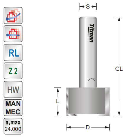 Planfräser HW Z=2 D=20 L=13 GL=45 S=8