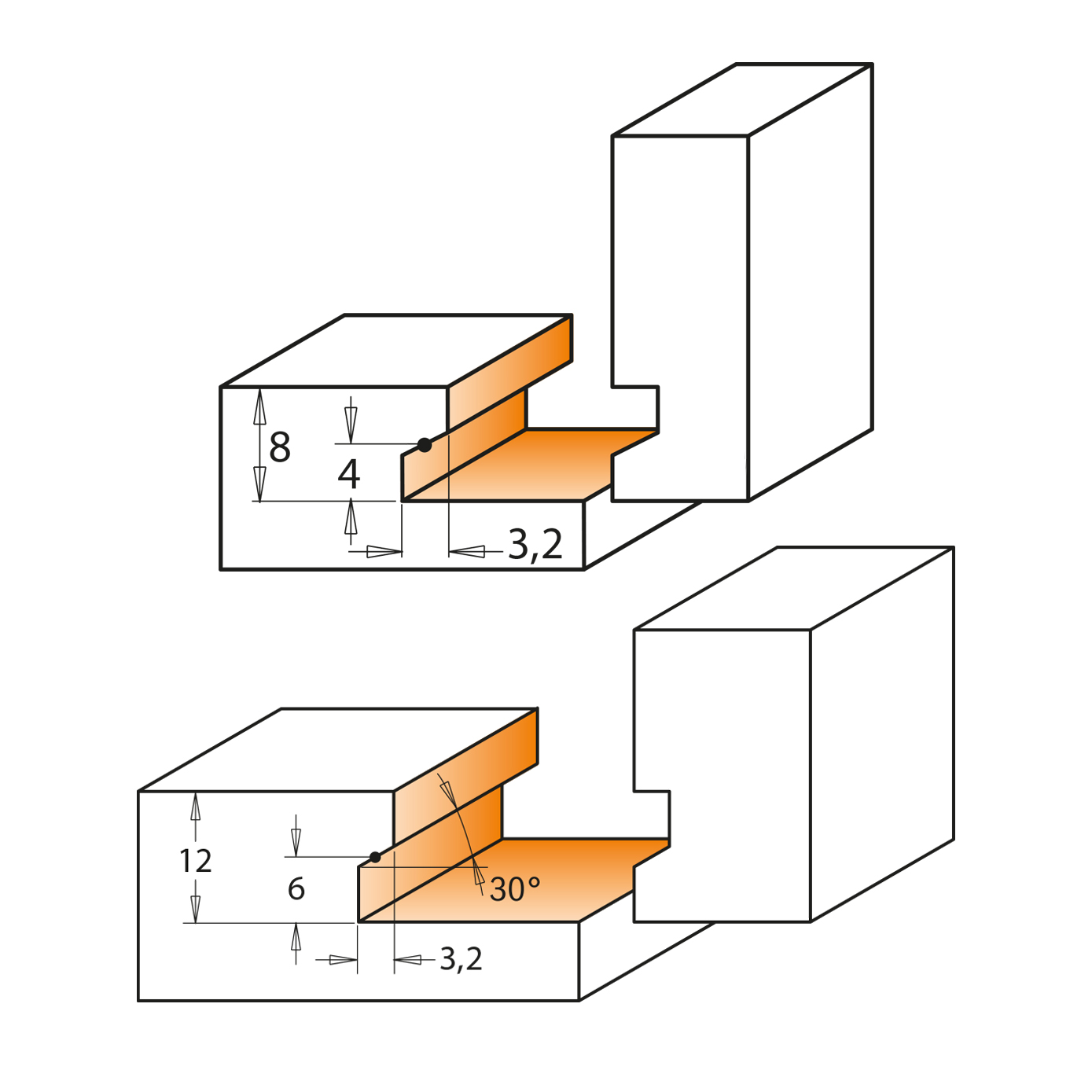 CMT C955 Fräser für Schubladen - D25,4x12,7 S=8 HW