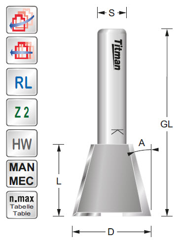 Zinkenfräser HW Z=2 D=10 A=10° L=9 GL=45 S=8