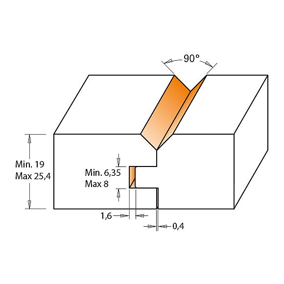 CMT C955 2-teilige V-Nut und Federverbindungssets - D44,4 t19-25,4 S=12 HW