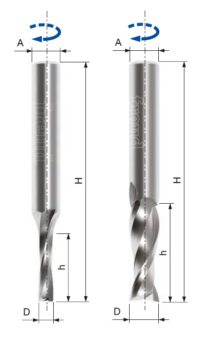 Freud Schlichtfräser - rechtsschneidend mit Rechtsspirale Z2 Ø 3 mm x h13 mm x H50 mm x S6 mm x S in