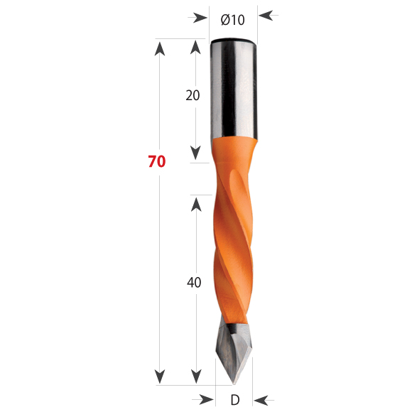 Dübelbohrer Serie 375 für Durchgangslöcher, Gesamtlänge 70 mm, Schaft 10 mm