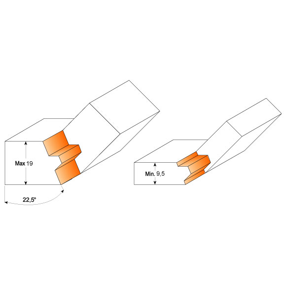 CMT C955 22,5°-Gehrungsverleimfräsersets - D37,3x22,2 22,5° S=8 HW