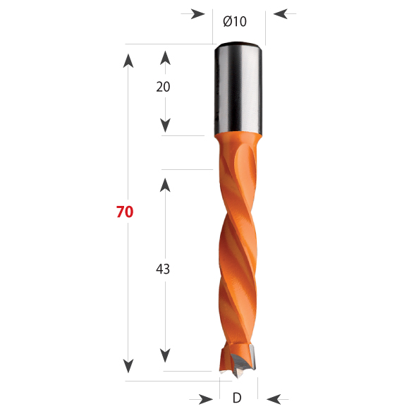 Dübelbohrer Serie 309, Gesamtlänge 70 mm, Schaft 10 mm