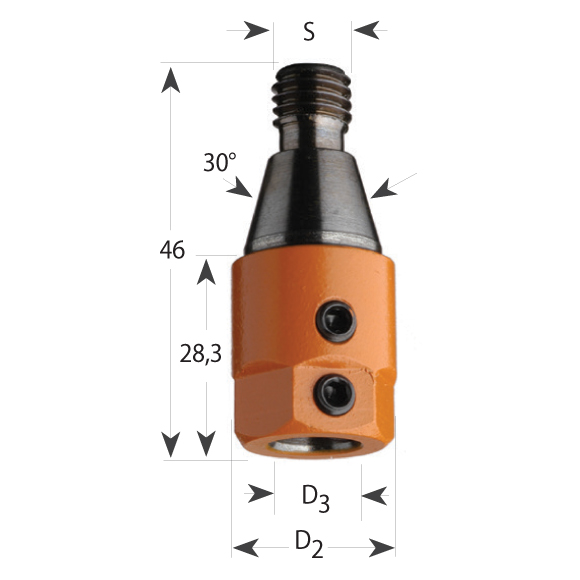 Adapter 303 mit konischer 30° Fläche, M10 - für Bohrer S10, D19,5x28,3x46 M10 L