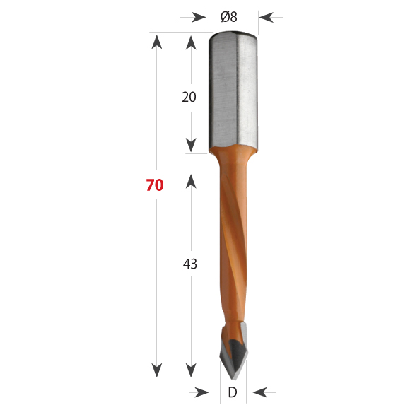 Hartmetalldübelbohrer Serie 368 für Durchgangslöcher, Schaft 8 x 20 mm