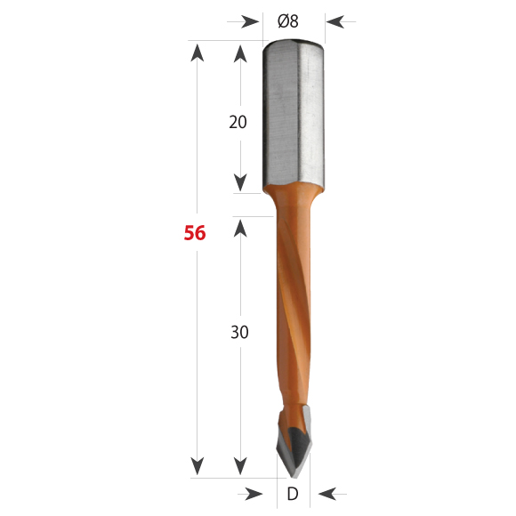 Hartmetall Dübelbohrer Serie 367 für Durchgangslöcher, Schaft 8 x 20 mm