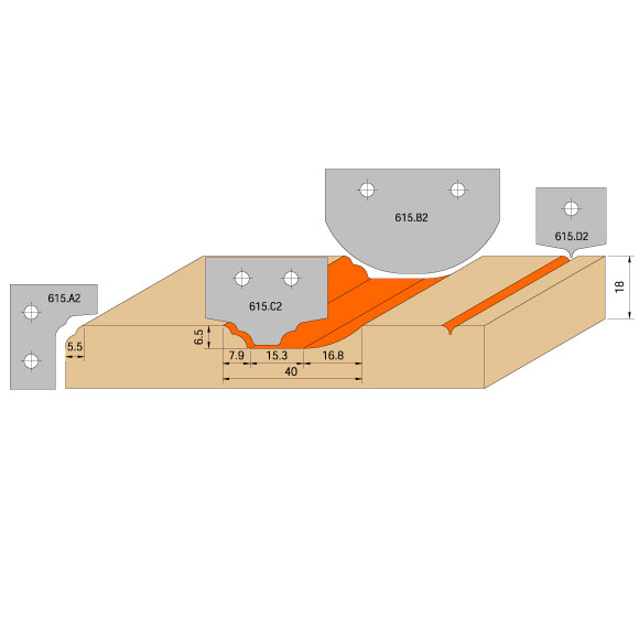 C615 Set für MDF-Türen CNC S=20mm