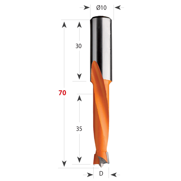 Dübelbohrer Serie 311, Gesamtlänge 70 mm, Schaft 10 mm