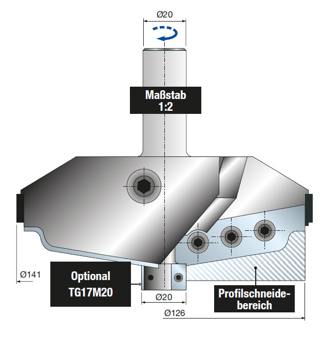 Freud Kundenspezifischer CNC Abplattfräser Ø 141 mm x S20 x 50 mm