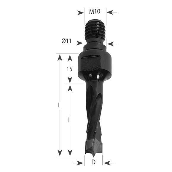 Gewindeschaft Hartmetall Dübelbohrer ohne Senker, Schaft M10, Paßsitz 11 x 4 mm