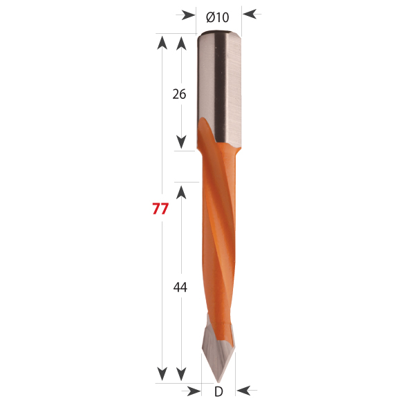 Hartmetall Dübelbohrer Serie 366 für Durchgangslöcher, Schaft 10 x 26