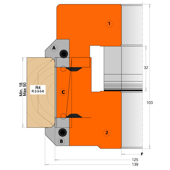 2-teiliges Messerkopfset zum Abrunden und Anfasen MAN - D139 d30 Z2+2 ALU