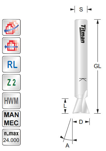 Schwalbenschwanzfräser VHW Z=2 D=5.5 L=4 A=18° S=6