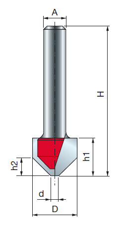 Freud V-Nutfräser zum Biegen von ACM-Platten Schaft 6 mm 90° x 16 (Winkel x Durchmesser)