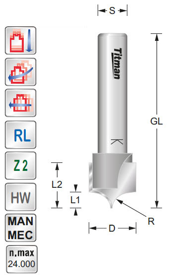 V-Nut-/Schriftfräser HW Z=2 D=13 R=4 L=9 S=6