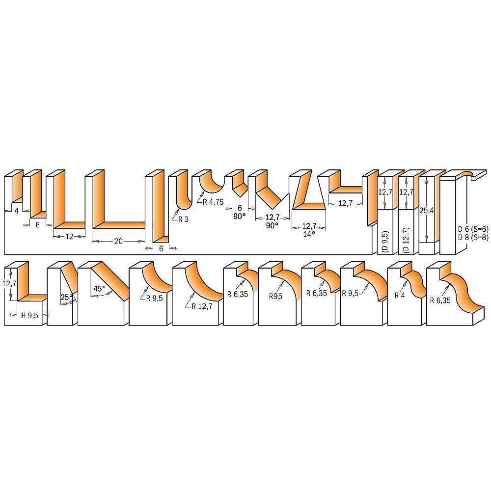 CMT 26-teilige Fräsersets - 26 St. S=8 HW