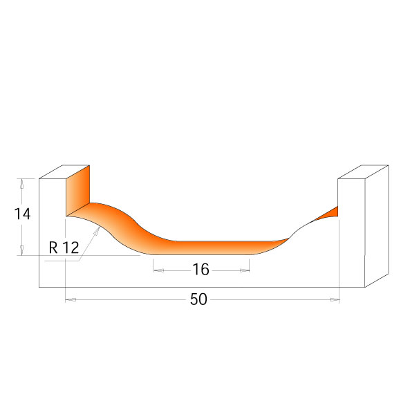 CMT C970 Abplattfräser für Paneele - D50 d2=16 I14 R12 S=12