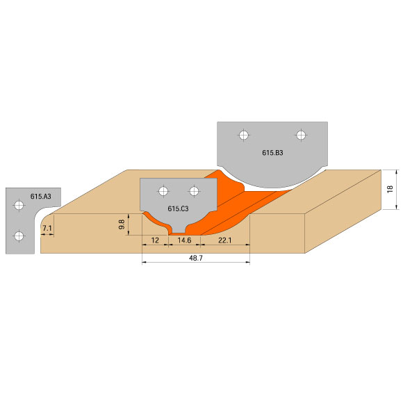 C615 Set für MDF-Türen CNC S=20mm