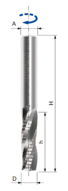 Freud Schruppfräser - rechtsschneidend mit Rechtsspirale Z3 Ø 8 mm x h22 mm x H70 mm x S8 mm x S inc