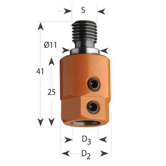 Adapter 305 mit walzenförmiger Stoßfläche d11, M10 - für Bohrer S10, D19,5x25x41 M10 L