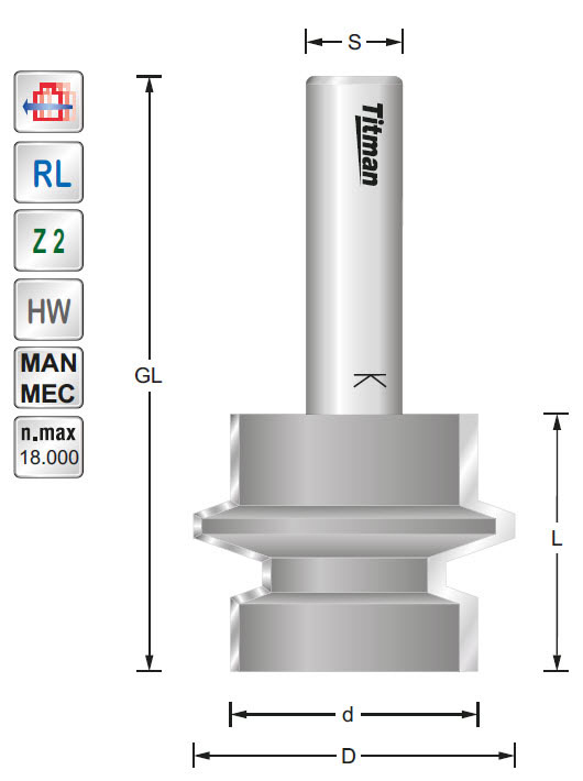 Verleimfräser HW Z=2 D=40/31 L=30 GL=70 S=12