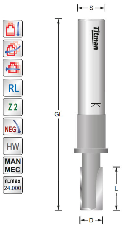 Nutfräser HW Z=2 neg. D=10 L=19 GL=88 S=12